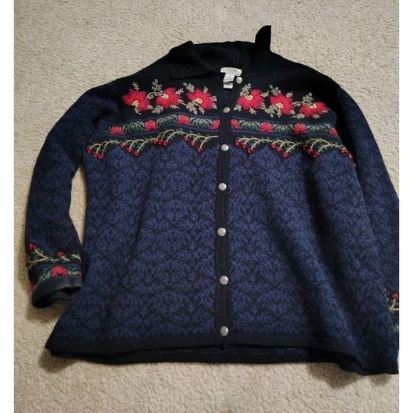 Vintage Talbot's Christmas Poinsettia Sweater Wool Silk Blend Women's 2X Petite - Picture 1 of 9
